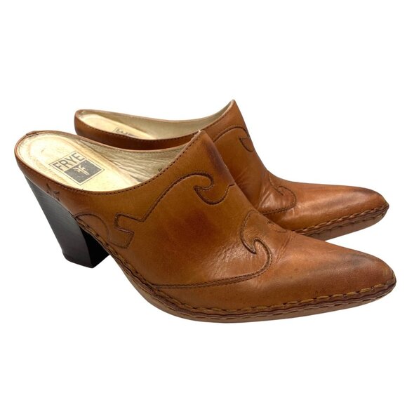 Frye Phoenix Mule Boots Leather brown Ladies Size 6M Western - Picture 10 of 11